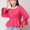 Hot Pink Off Shoulder Gathered Top