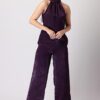 Dark Purple Halter Top And Pants Co-ord Set