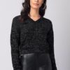Black V-Neck Lurex Crop Sweater