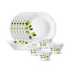 Larah by Borosil Green Leaves Silk Series Opalware Dinner Set