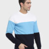 Men’s Blue & White Color Block Flat Knit Sweater