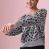 Grey And Black Animal Print Sweater