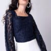 Navy Back Tie Lace Top