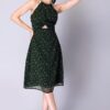 Dark Green Floral Halter Midi Dress