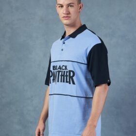 Men’s Blue Black Panther Graphic Printed Oversized Polo T-shirt