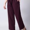 Wine Belted High Waist Paperbag Straight Trousers