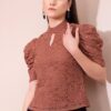 Peach Keyhole Neck Lace Top