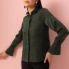 Dark Green Collared Satin Shirt