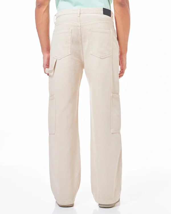 Men’s Beige Straight Fit Cargo Carpenter Jeans - Image 3