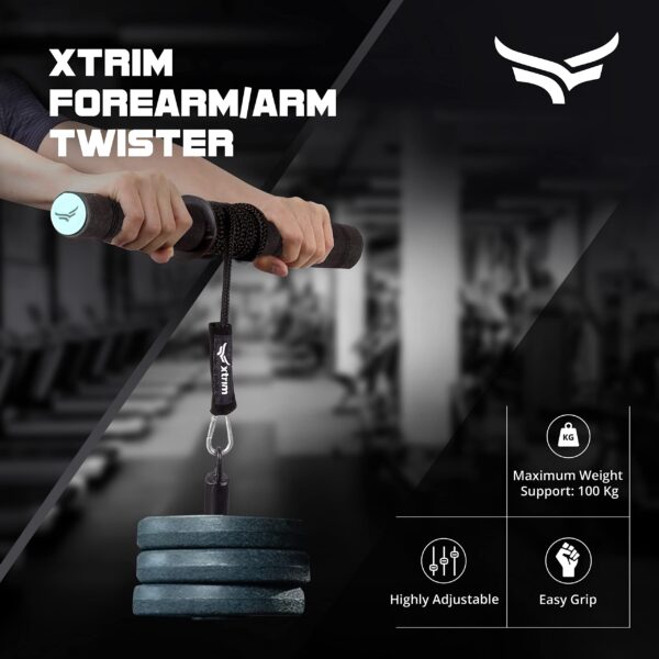 XTRIM Forearm Blaster – Arm Twister (Supports 100 Kg) with Anti-Slip Knurled Handles, Rope and Loading Pin for Hand Exercise, Muscle Strengthening, Arm Training - Image 9