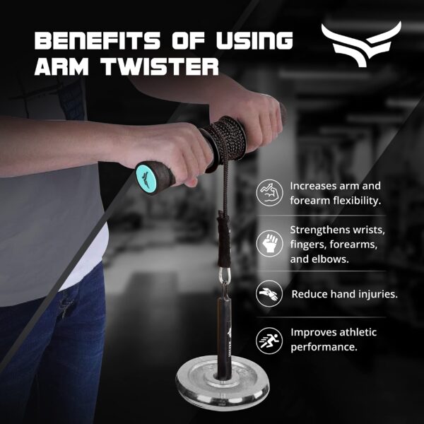 XTRIM Forearm Blaster – Arm Twister (Supports 100 Kg) with Anti-Slip Knurled Handles, Rope and Loading Pin for Hand Exercise, Muscle Strengthening, Arm Training - Image 3